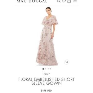 Mac Duggal Pink Floral V-Neck Gown